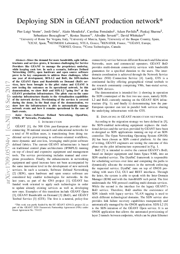 (PDF) Deploying SDN in GÉANT production network