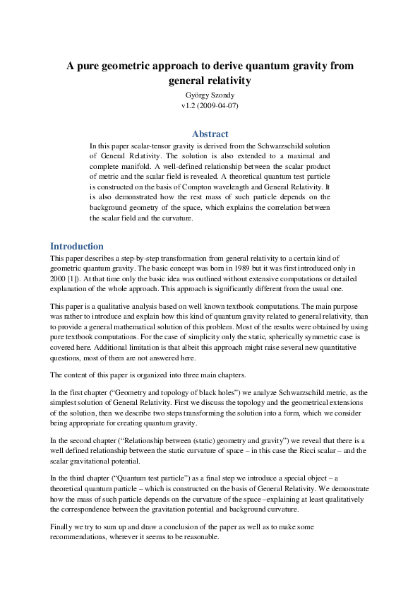 (PDF) A pure geometric approach to derive quantum gravity from general ...