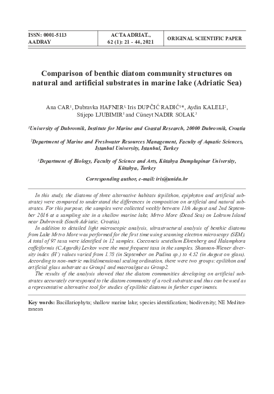 (PDF) Comparison of benthic diatom community structures on natural and ...