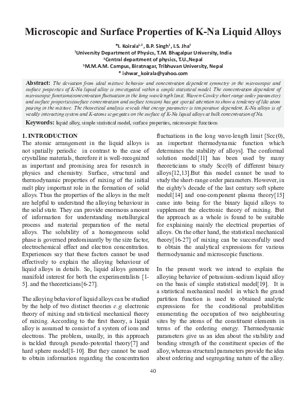 (PDF) Microscopic and Surface Properties of K-Na Liquid Alloys