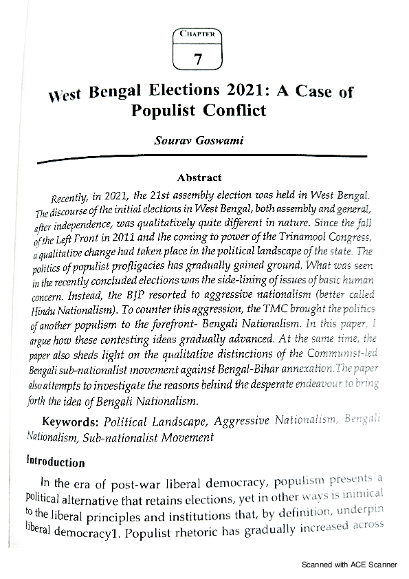 (PDF) West Bengal Elections 2021: A Case of Populist Conflict