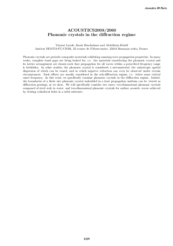 (PDF) Phononic crystals in the diffraction regime