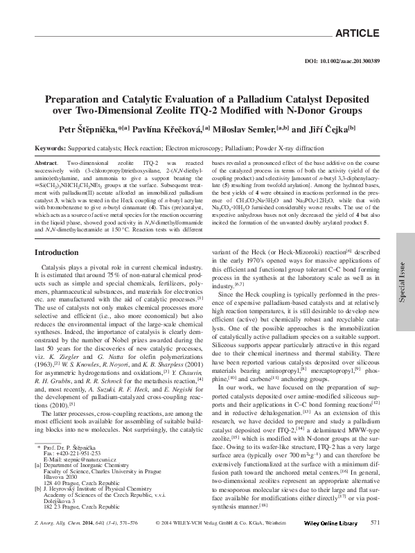 (PDF) Preparation and catalytic evaluation of a palladium catalyst ...