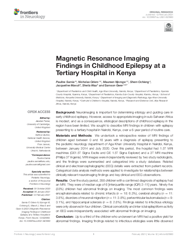 (PDF) Magnetic Resonance Imaging Findings in Childhood Epilepsy at a ...