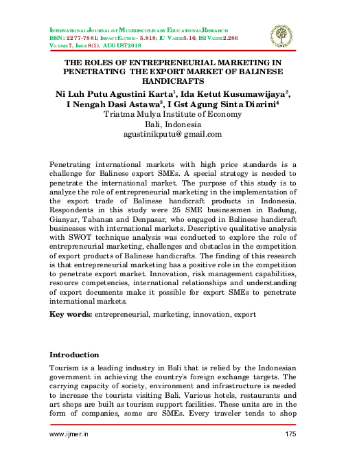 (PDF) THE ROLES OF ENTREPRENEURIAL MARKETING IN PENETRATING THE EXPORT ...
