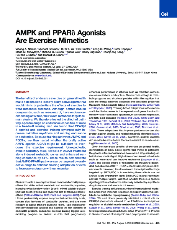 (PDF) AMPK and PPARδ Agonists Are Exercise Mimetics