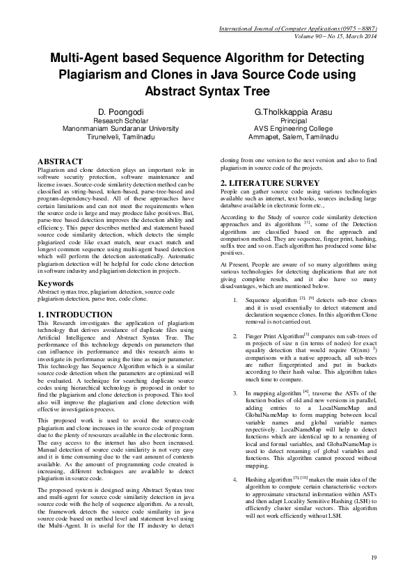(PDF) Multi-Agent based Sequence Algorithm for Detecting Plagiarism and ...