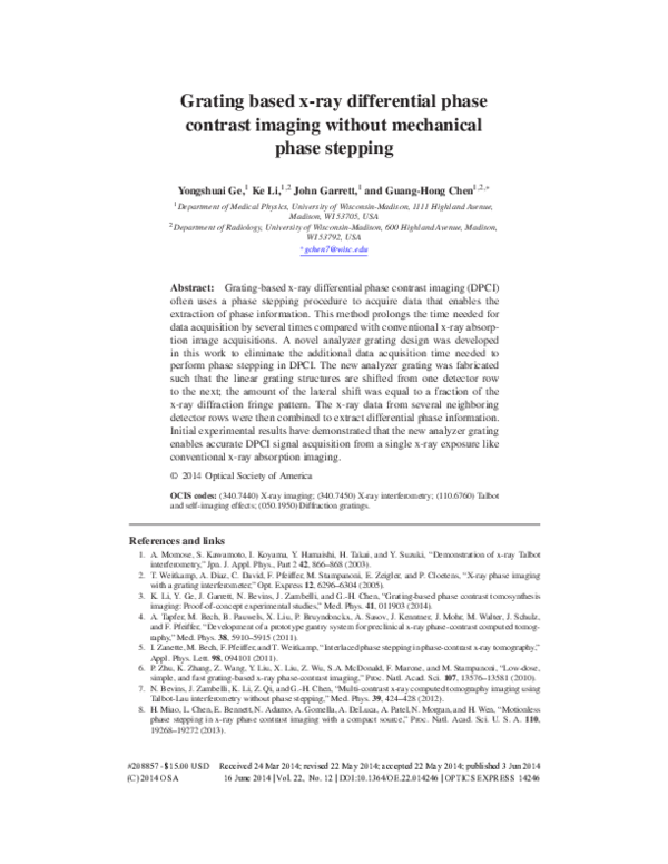 (PDF) Grating based x-ray differential phase contrast imaging without ...