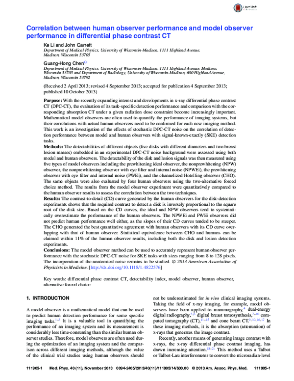 (PDF) Correlation between human observer performance and model observer ...