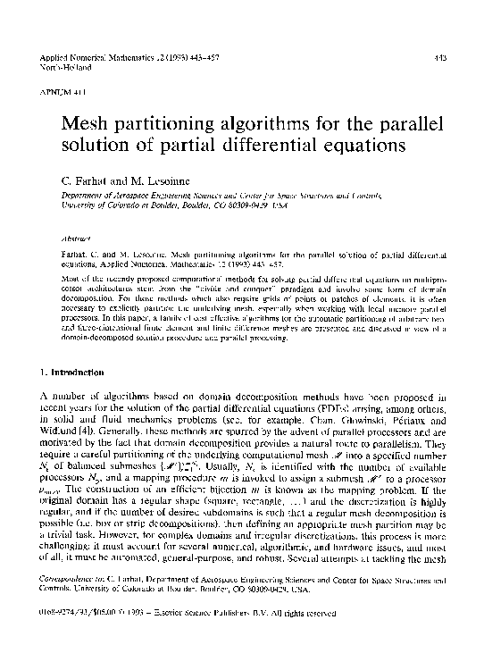 (PDF) Mesh partitioning algorithms for the parallel solution of partial ...