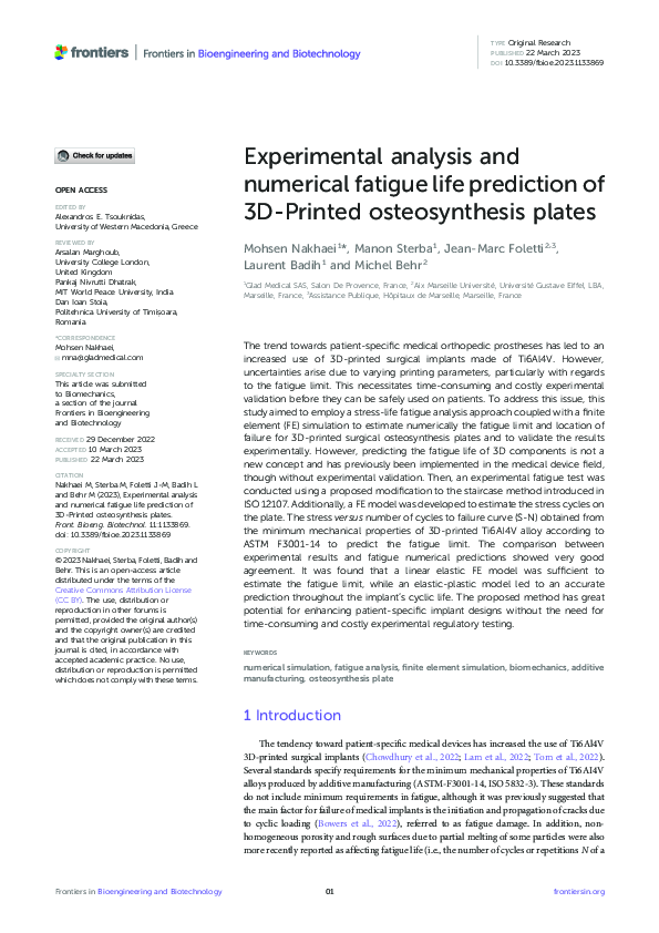 (PDF) Experimental analysis and numerical fatigue life prediction of 3D ...