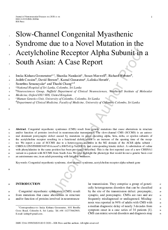 (PDF) Slow-Channel Congenital Myasthenic Syndrome due to a Novel ...
