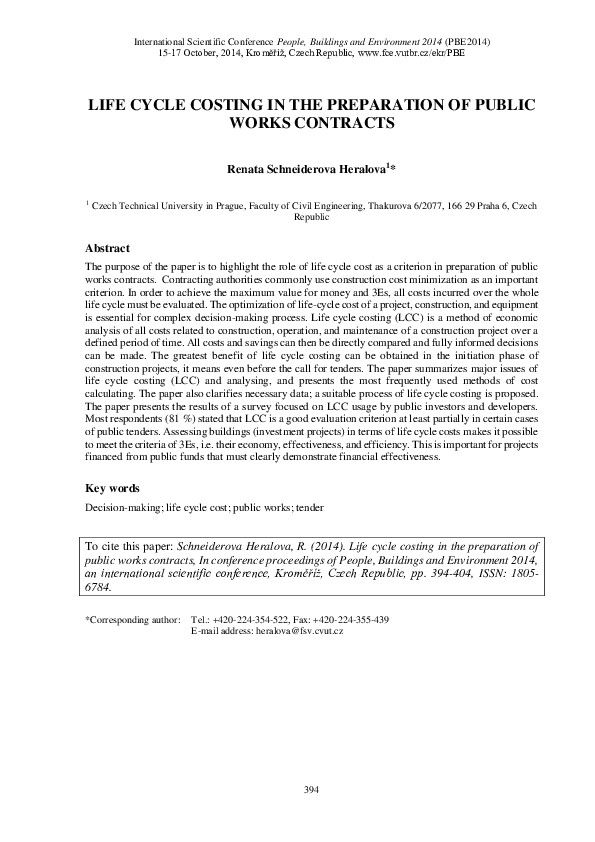 (PDF) Life Cycle Costing in the Preparation of Public Works Contracts