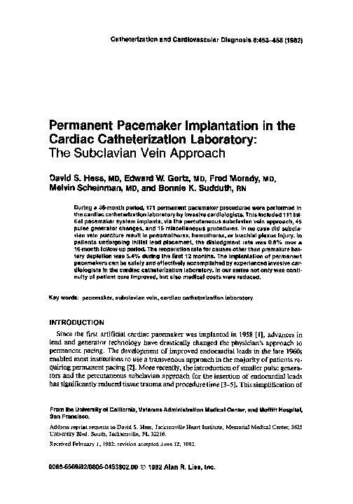 (PDF) Permanent pacemaker implantation in the cardiac catheterization