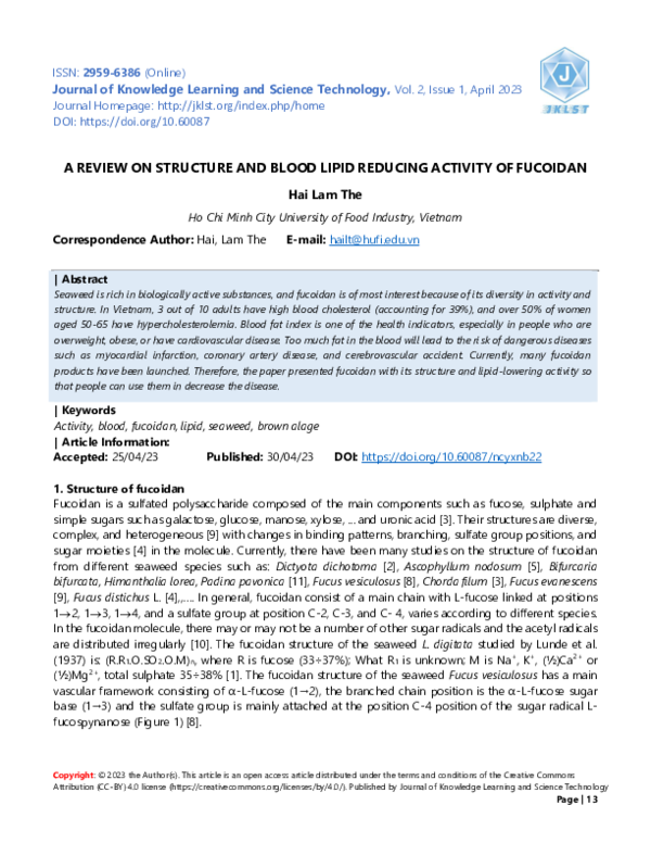 (PDF) A Review on Structure and Blood Lipid Reducing Activity of Fucoidan