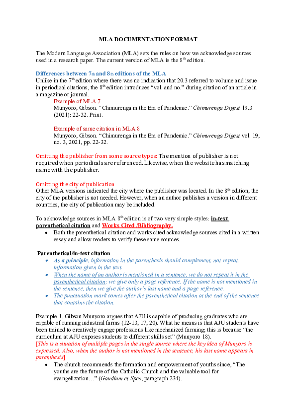 (DOC) How to Cite in MLA System of Citation