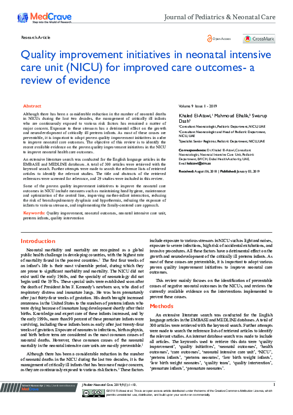 (PDF) Quality improvement initiatives in neonatal intensive care unit ...
