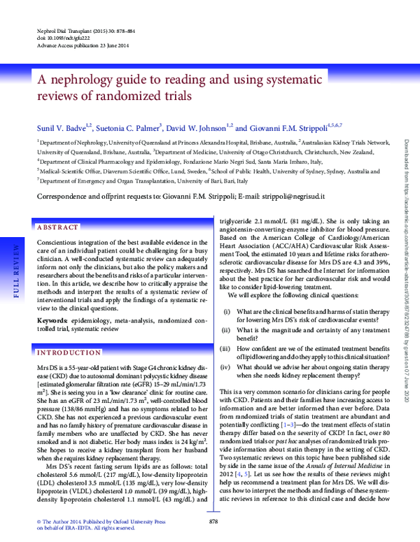 (PDF) A nephrology guide to reading and using systematic reviews of ...