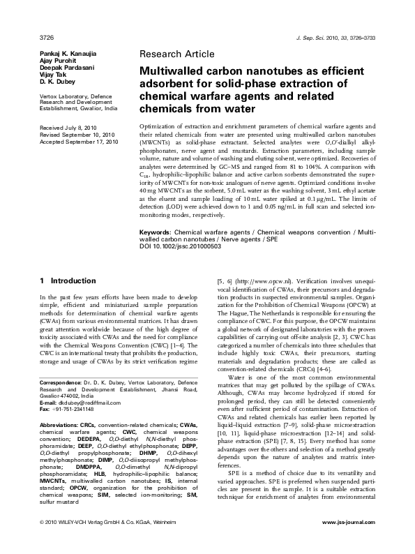 (PDF) Multiwalled carbon nanotubes as efficient adsorbent for the ...
