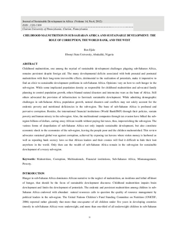 (PDF) Childhood Malnutrition in Sub-Saharan Africa and Sustainable ...