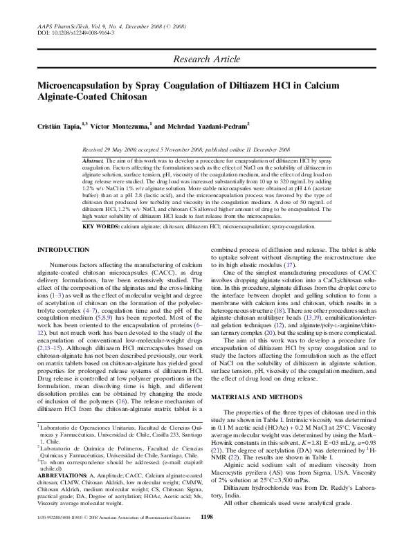 (PDF) Microencapsulation by Spray Coagulation of Diltiazem HCl in ...