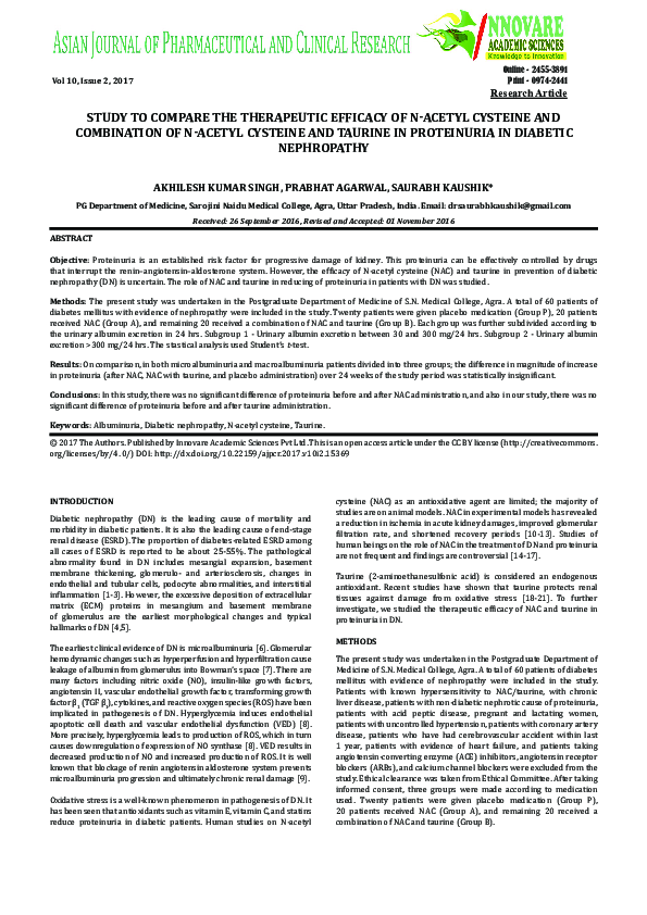(PDF) Study to Compare the Therapeutic Efficacy of N-Acetyl Cysteine ...