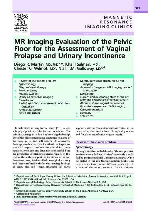 (PDF) MR imaging evaluation of the pelvic floor for the assessment of ...