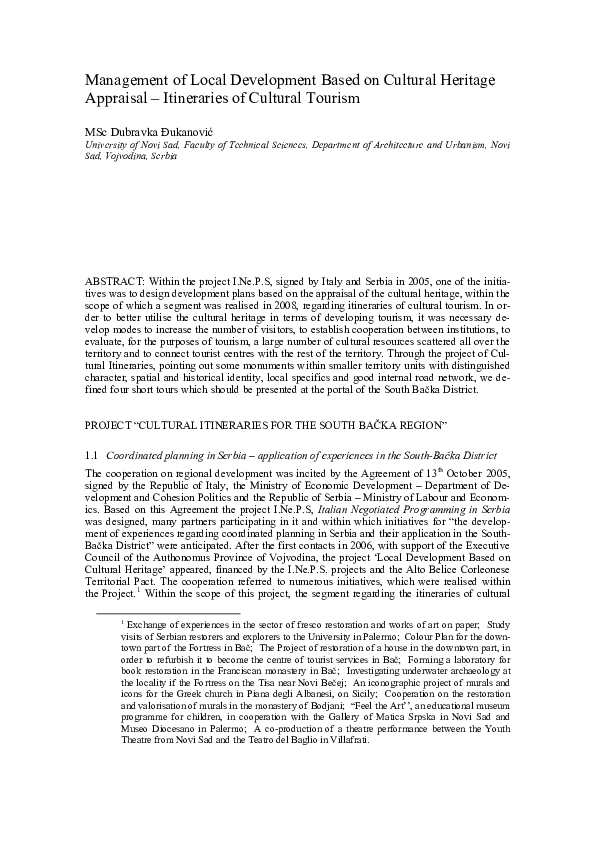 (PDF) Management of Local Development Based on Cultural Heritage ...