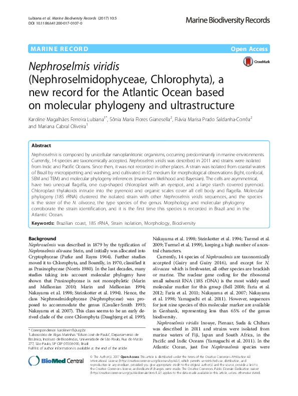 (PDF) Nephroselmis viridis (Nephroselmidophyceae, Chlorophyta), a new ...