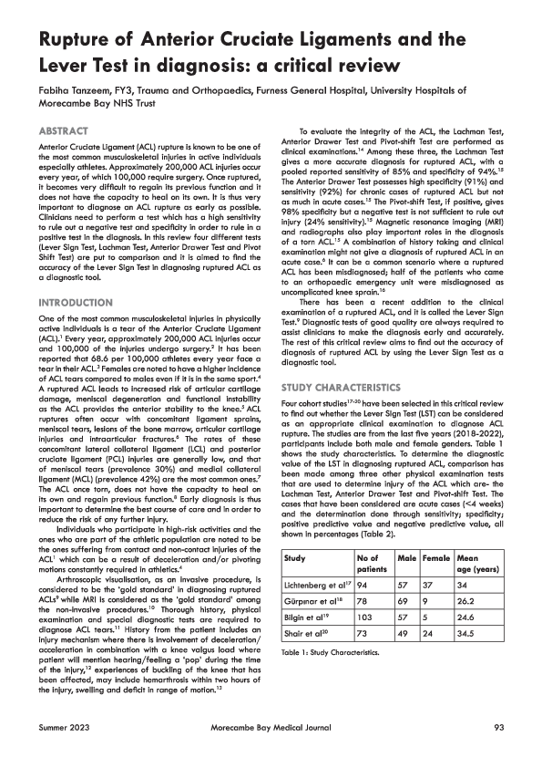 (PDF) Rupture of anterior cruciate ligaments and the Lever Test in ...