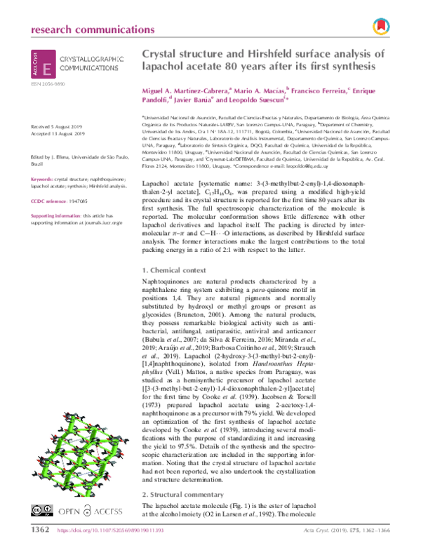 (PDF) Crystal structure and Hirshfeld surface analysis of lapachol ...
