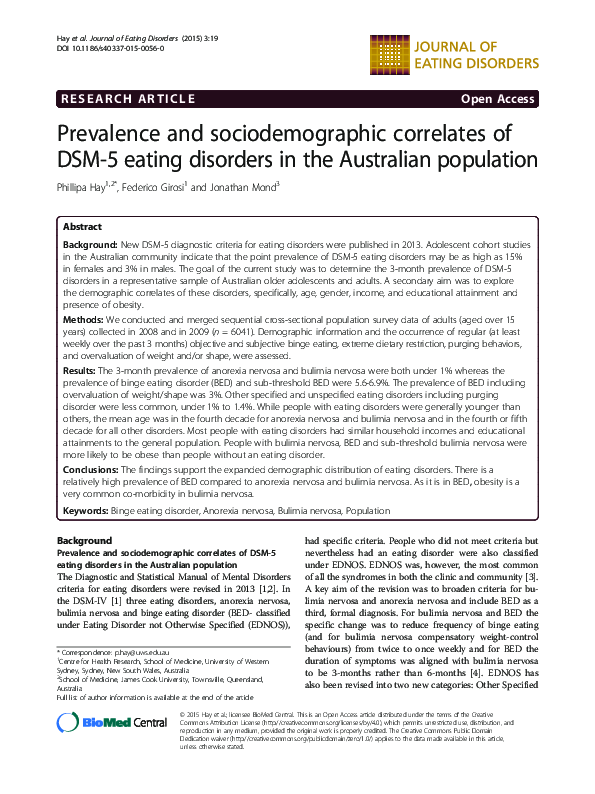 (PDF) Prevalence and sociodemographic correlates of DSM-5 eating ...