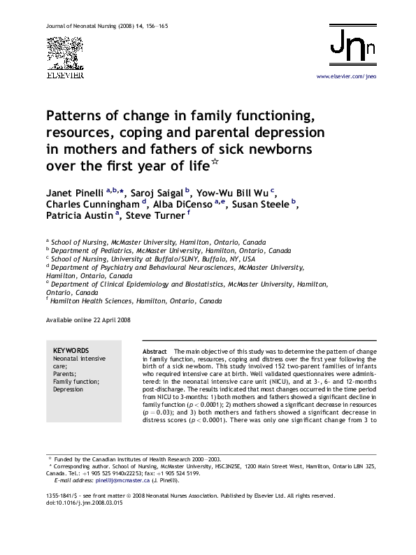 (PDF) Patterns of change in family functioning, resources, coping and ...