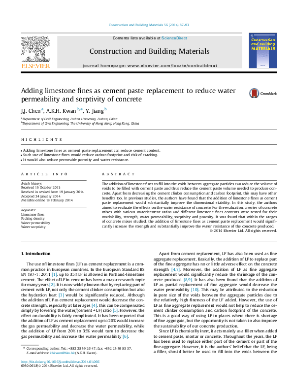 (PDF) Adding limestone fines as cement paste replacement to reduce ...