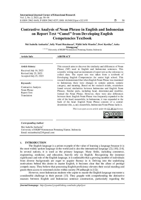 (PDF) Contrastive Analysis of Noun Phrase in English and Indonesian on ...