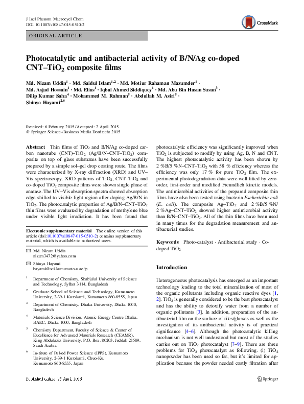 (PDF) Photocatalytic and antibacterial activity of TiO2and Au ...