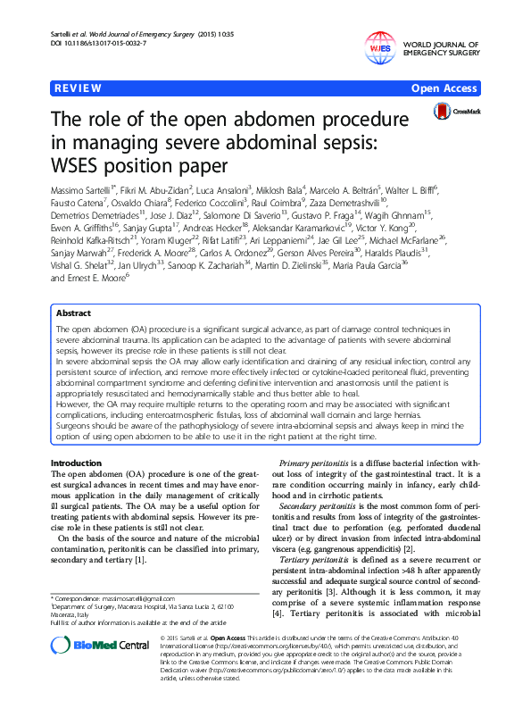 (PDF) The role of the open abdomen procedure in managing severe ...