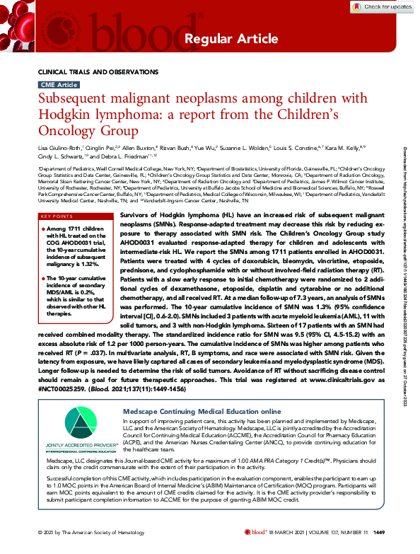 (PDF) Subsequent malignant neoplasms among children with Hodgkin ...