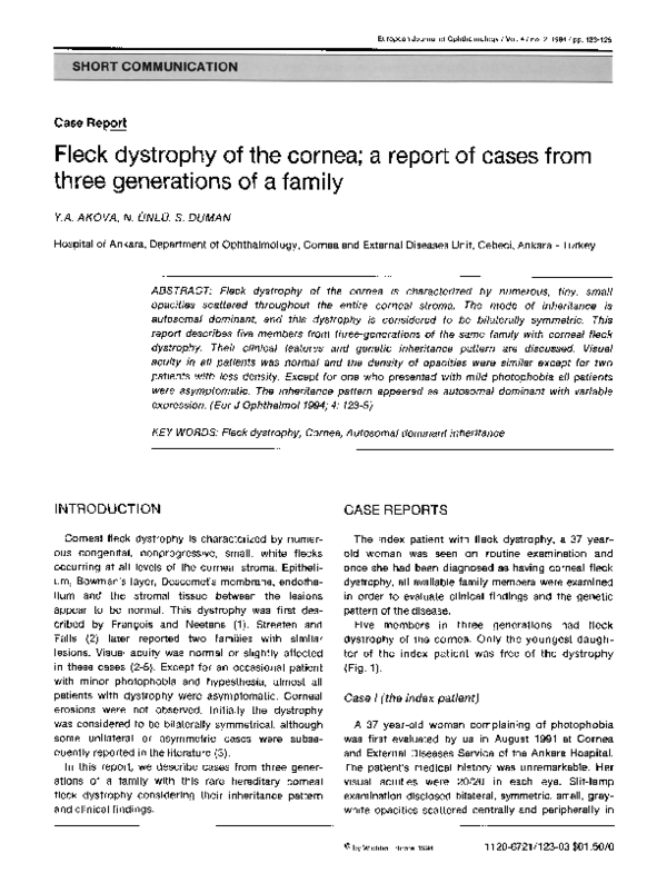 (PDF) Fleck Dystrophy of the Cornea; a Report of Cases from Three ...
