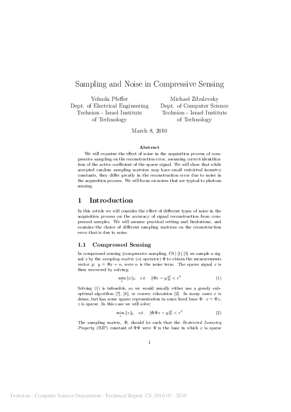 (PDF) Sampling and Noise in Compressive Sensing