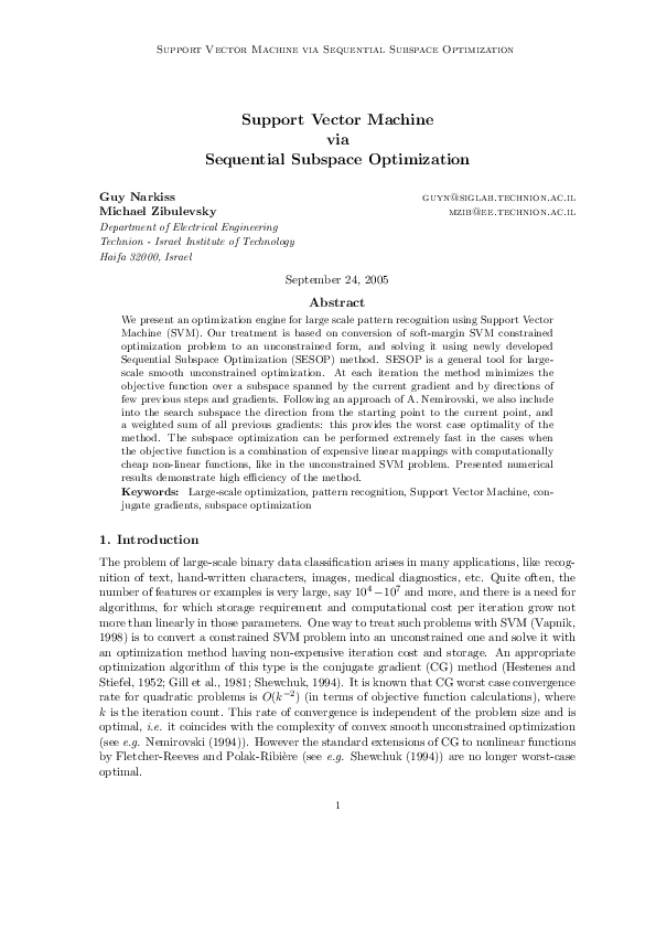 (PDF) Support vector machine via sequential subspace optimization