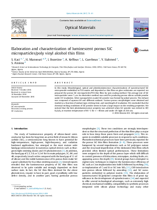 (PDF) Elaboration and characterization of luminescent porous SiC ...