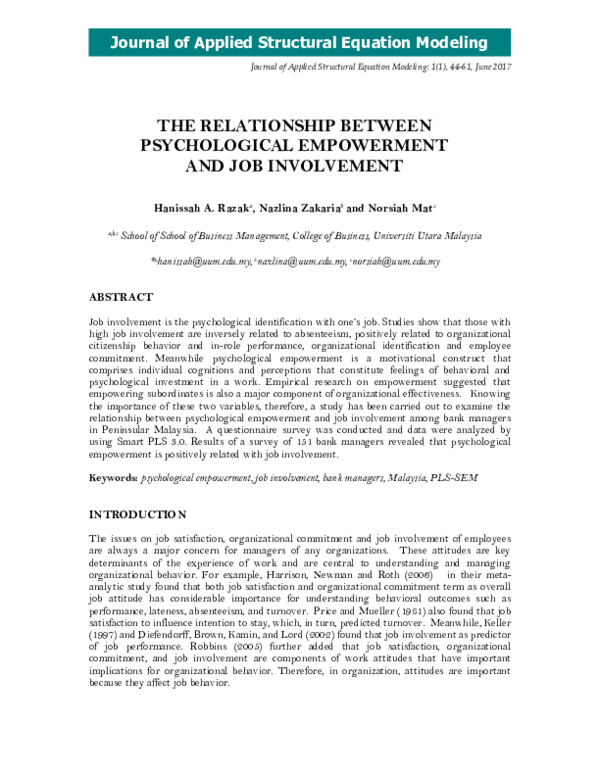 (PDF) The Relationship Between Psychological Empowerment and Job ...