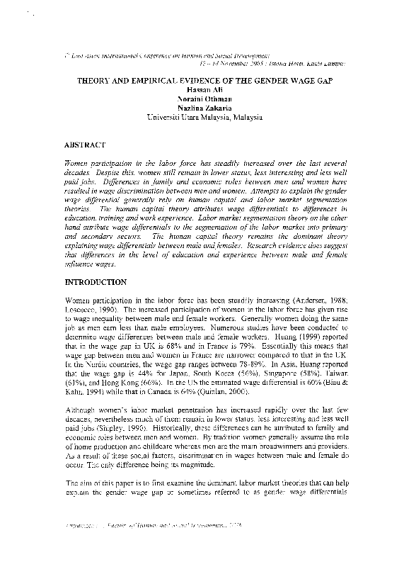 (PDF) Theory and empirical evidence of the gender wage gap