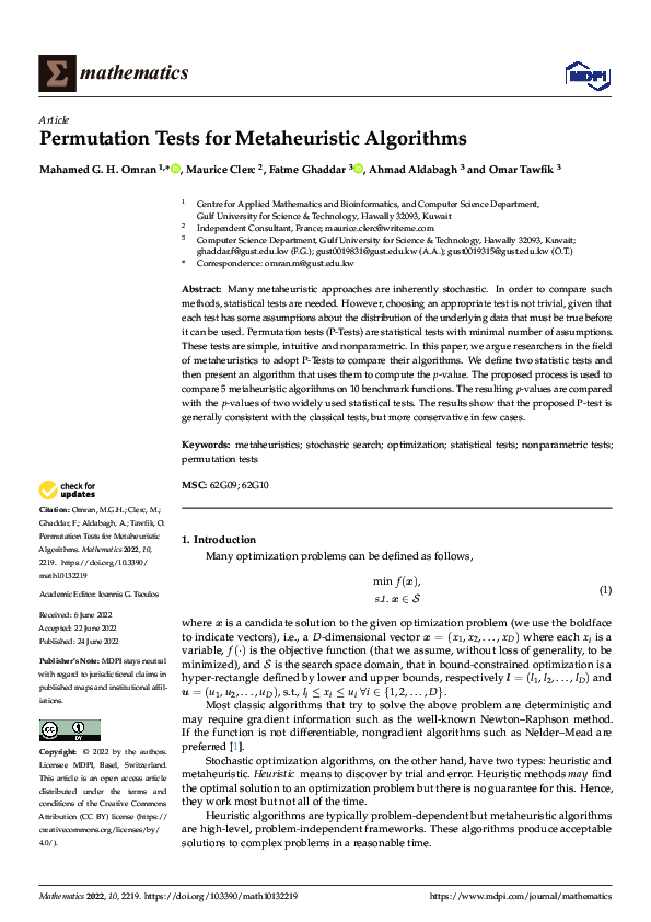 (PDF) Permutation Tests for Metaheuristic Algorithms