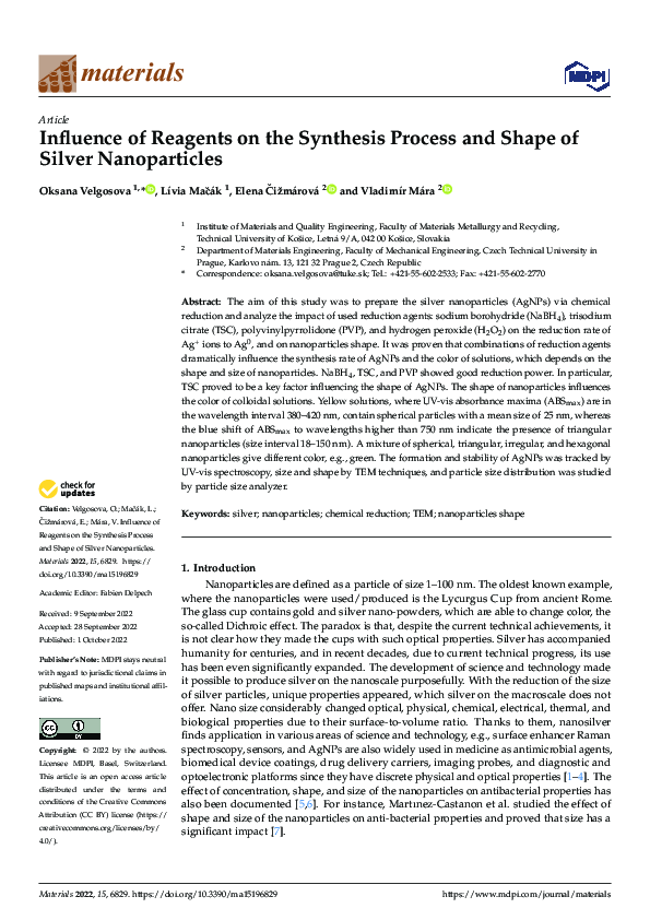 (PDF) Influence of Reagents on the Synthesis Process and Shape of ...