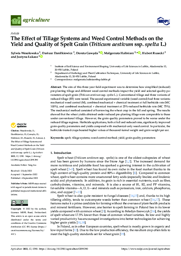 (PDF) The Effect of Tillage Systems and Weed Control Methods on the ...