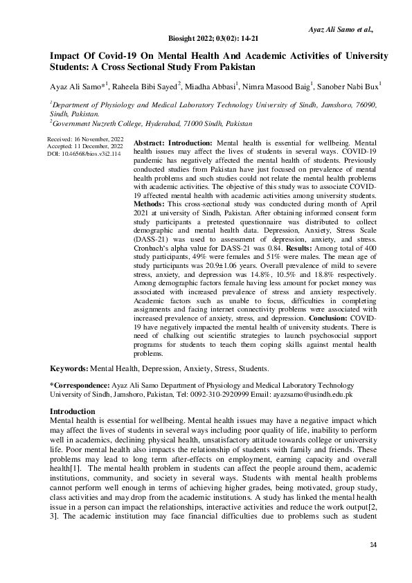 (PDF) Impact of COVID-19 on mental health and academic activities of ...