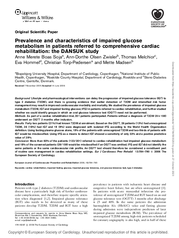 (PDF) Prevalence and characteristics of impaired glucose metabolism in ...