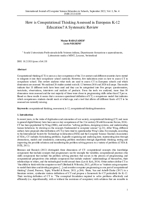 (PDF) How is computational thinking assessed in European K-12 education ...